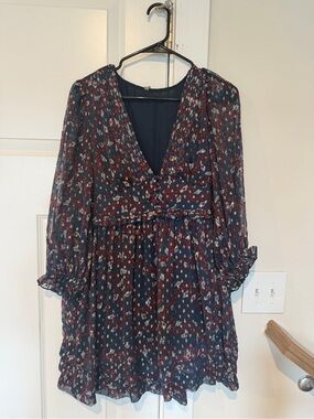 Urban Outfitters Navy Floral V-Neck Tiered Dress